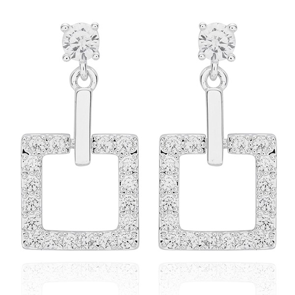 Geometric Sparkle Square Silver Plated Earrings