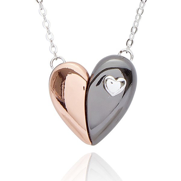 Mixed Metal Two Hanging Heart Necklace