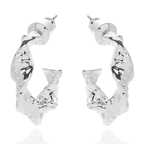 Molten Metal Twisted Hoop Silver Plated Earrings