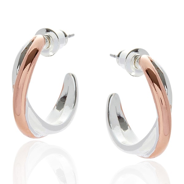 Polished Two Tone Entwined Hoop Earrings