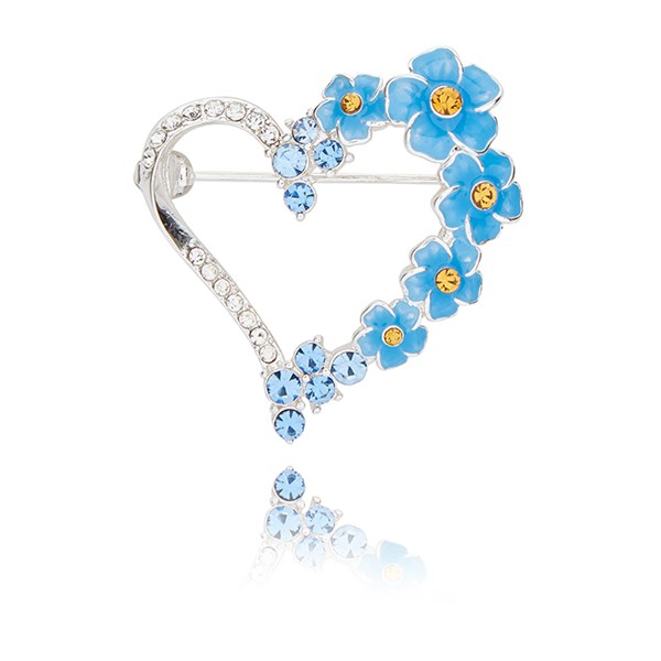 Forget Me Not Modern Heart Silver Plated Brooch