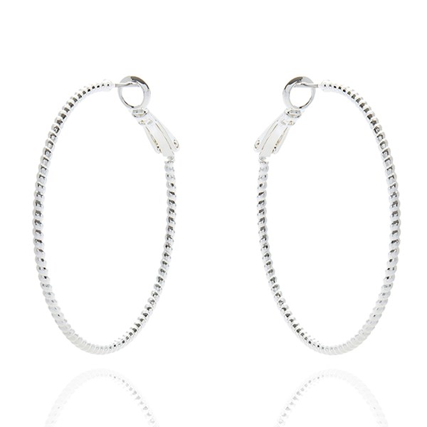 Textured Large Hoop Silver Plated Earrings