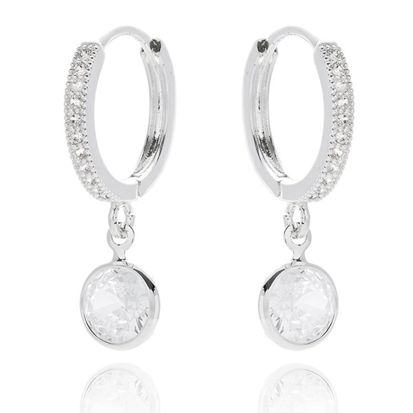 Dangly Solitaire Silver Plated Huggie Earrings