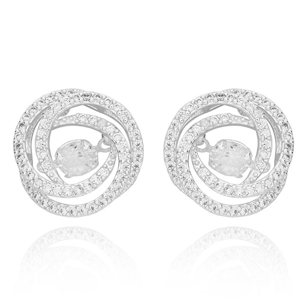 Moving Crystal Silver Plated Swirl Earrings