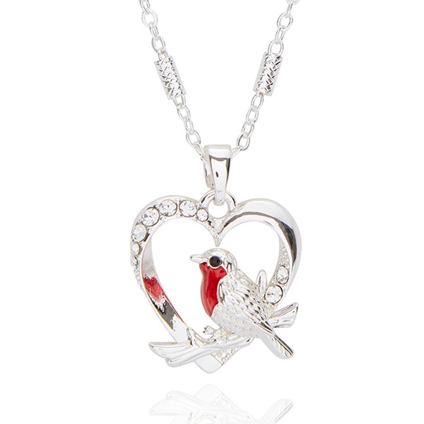 Robins Appear Heart Silver Plated Necklace