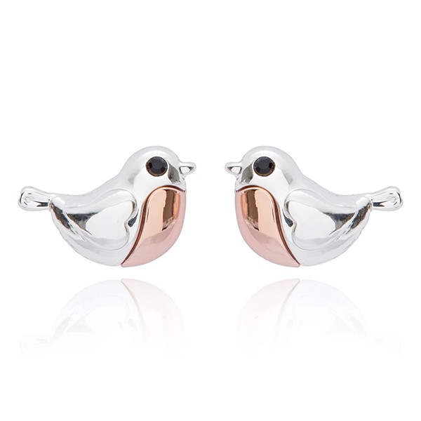 Robins Appear Two Tone Stud Earrings