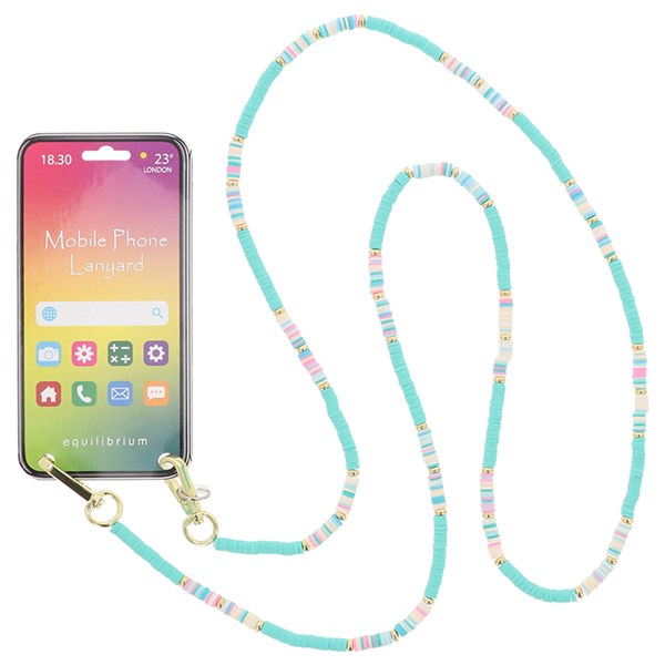 Beaded Mobile Phone Lanyard Aqua