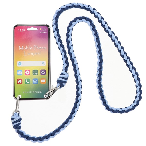 Plaited Mobile Phone Lanyard Pale Blue & Navy