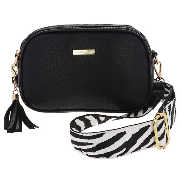 Cross Body Shoulder Bag Two Zips Black