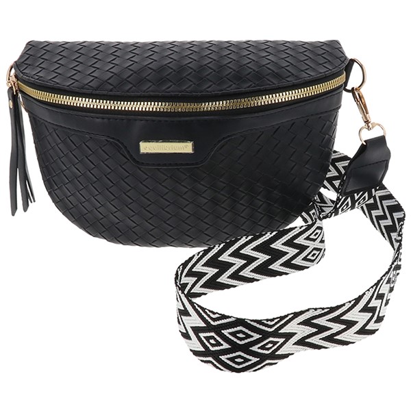 Cross Body Woven Look Bum Bag Black