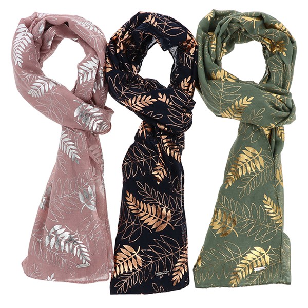 Metallic Fern Leaves Scarf