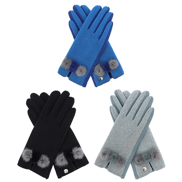Contrast Three Pom Pom Gloves