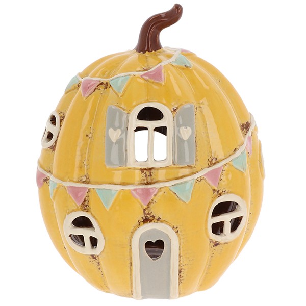 Village Pottery Pumpkin House Yellow Tealight