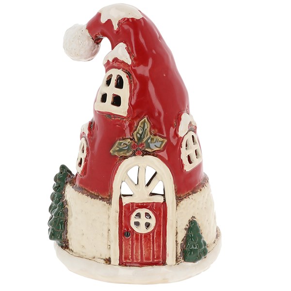 Village Pottery Xmas Santa Hat House Tealight