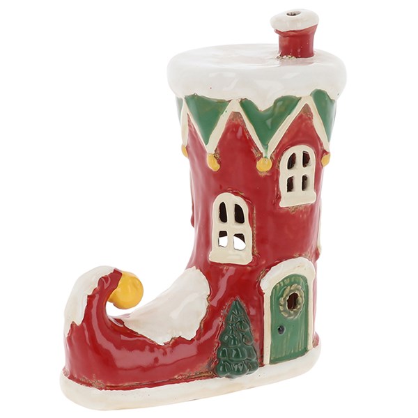 Village Pottery Xmas Elf Boot House Tealight