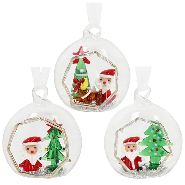 Xmas Glass Santa Bauble Large
