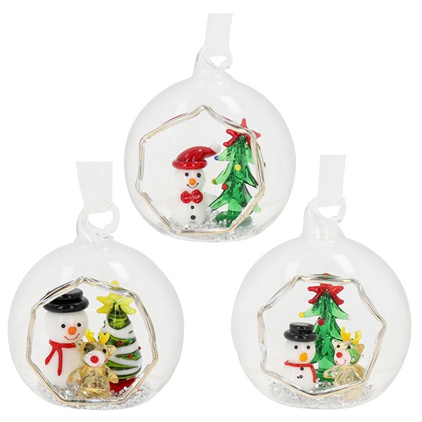 Xmas Glass Snowman Bauble Large
