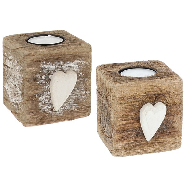 Heart Wood Square Tealight
