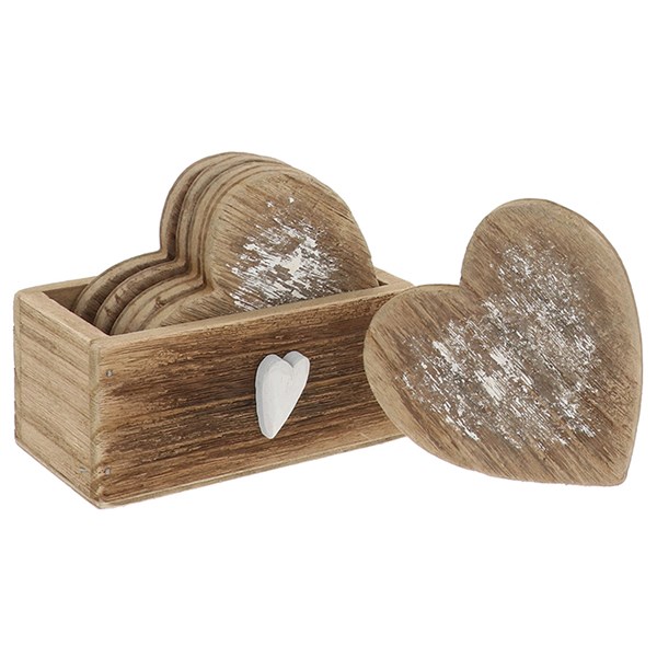 Heart Wood 6 Piece Coaster Set