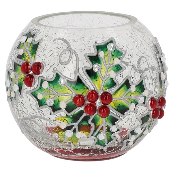 Xmas Crackle Ball Tealight Holly Small