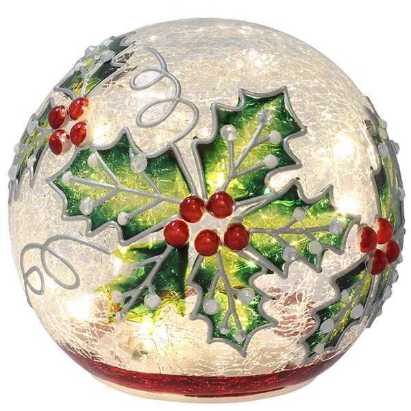 Xmas Crackle LED Ball Holly Small