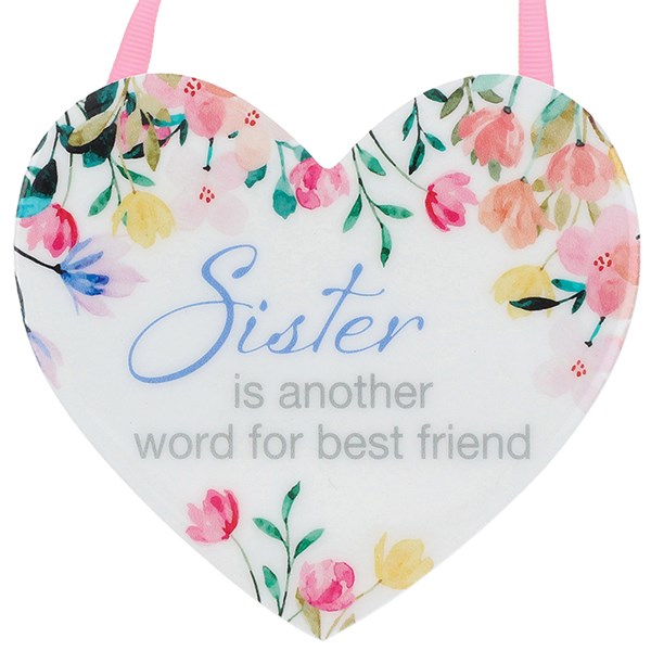 Floral Words Sister Hanging Heart
