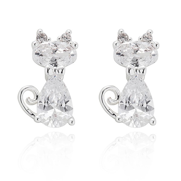 Furry Companions Sparkle Cat Silver Plated Earings