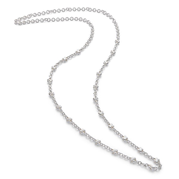 Contemporary Long Modern Kisses Silver Plated Necklace