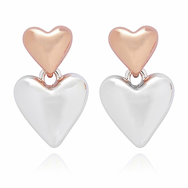 Polished Two Tone Heart Duo Earrings