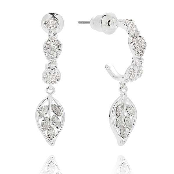 Back To Nature Elegant Leaves Silver Plated Hoop Earrings