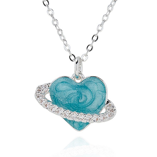 Iced Gem Planet Heart Silver Plated Necklace