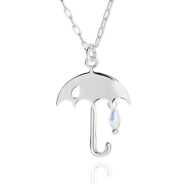 Raindrops Umbrella Silver Plated Necklace