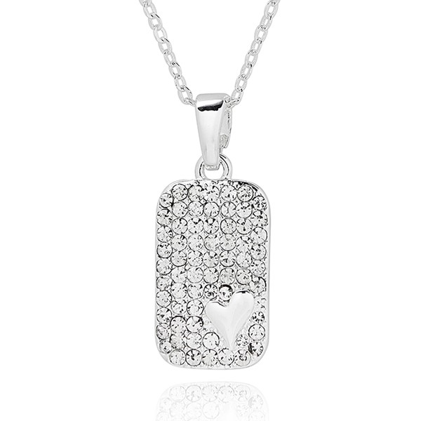 Luxe Tag Sparkle Heart Silver Plated Necklace