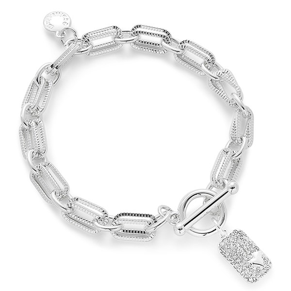 Luxe Tag Sparkle Heart Silver Plated Bracelet