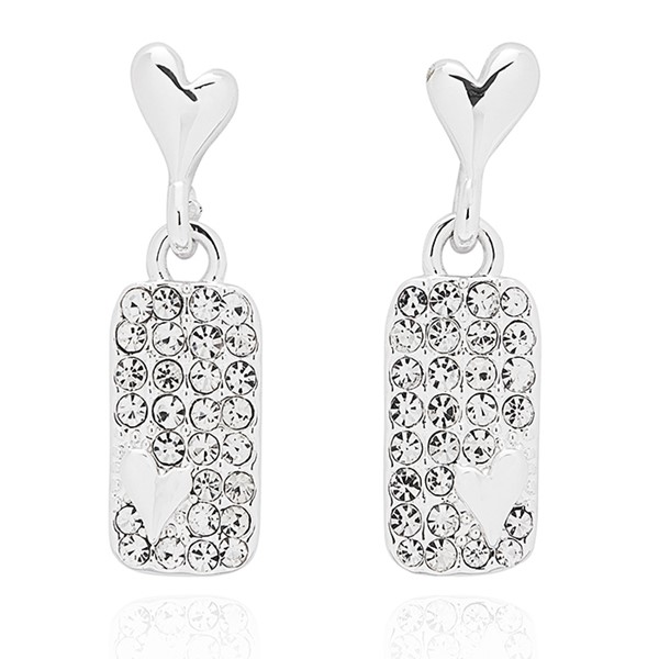 Luxe Tag Sparkle Heart Silver Plated Earrings