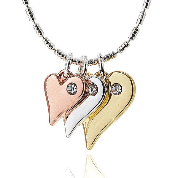 Luxe Tag Three Tone Triple Heart Necklace