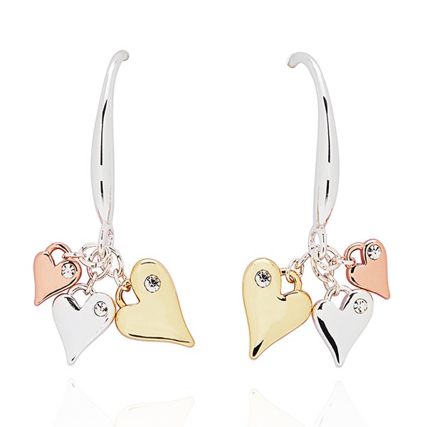 Luxe Tag Three Tone Triple Heart Earrings