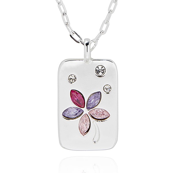 Luxe Tag Floral Silver Plated Necklace