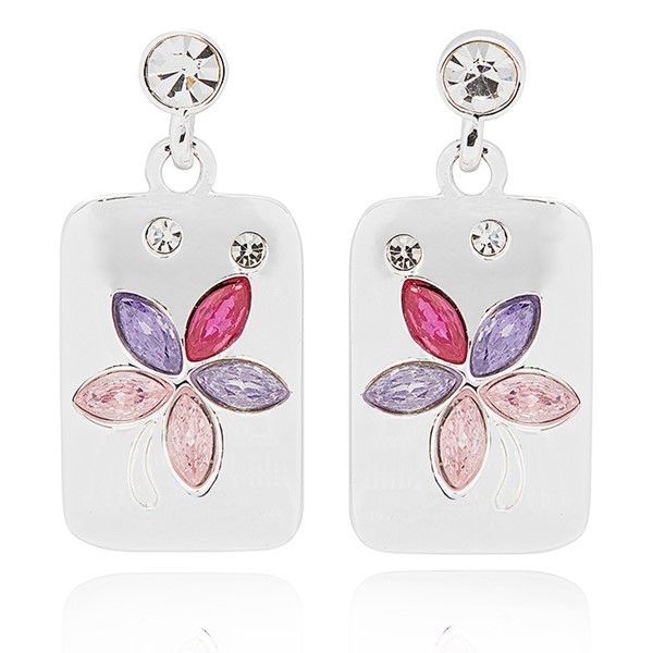 Luxe Tag Floral Silver Plated Earrings