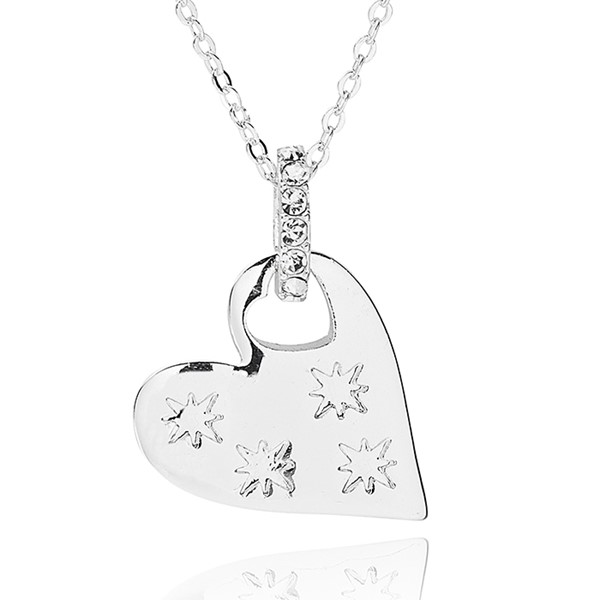 Luxe Tag Glam Silver Plated Heart Necklace
