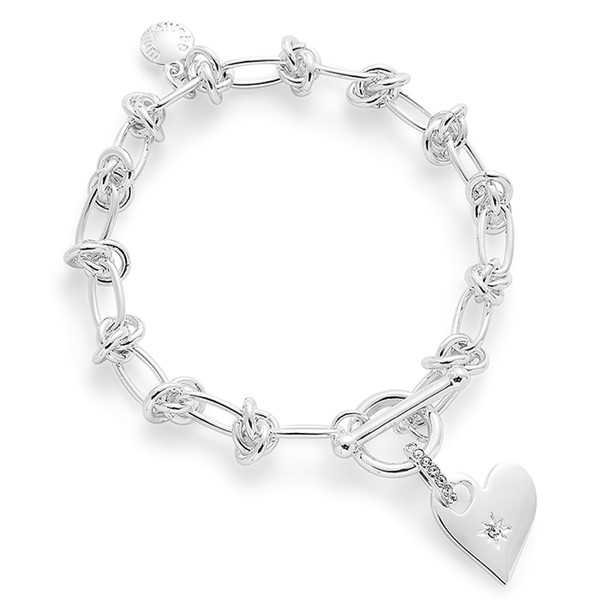 Luxe Tag Glam Silver Plated Heart Bracelet