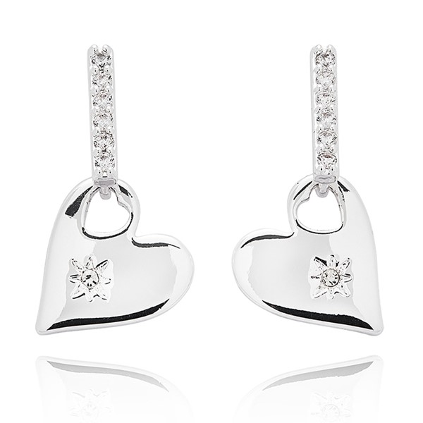 Luxe Tag Glam Silver Plated Heart Earrings