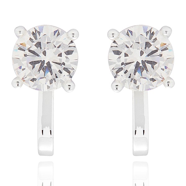 Solitaire Silver Plated Clip On Earrings