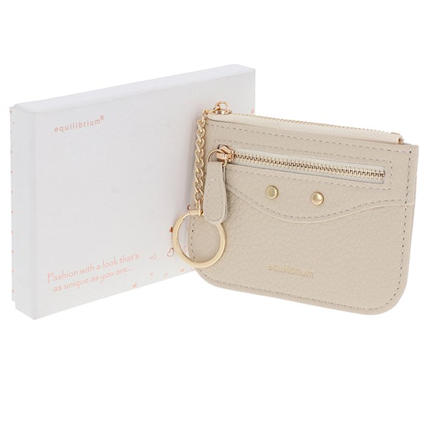 Ladies Credit Card & Coin Wallet Keyring Cream