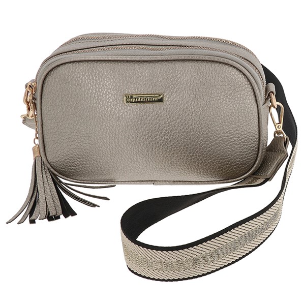 Cross Body Shoulder Bag Two Zip Bronze