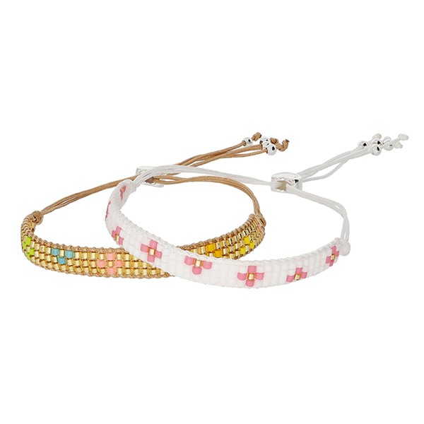 Beaded Friendship Bracelet Three Rows Flower