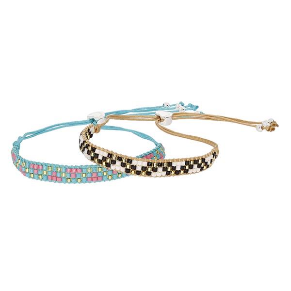 Beaded Friendship Bracelet Three Rows Pyramids