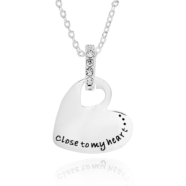 Modern Message Heart Silver Plated Necklace Heart
