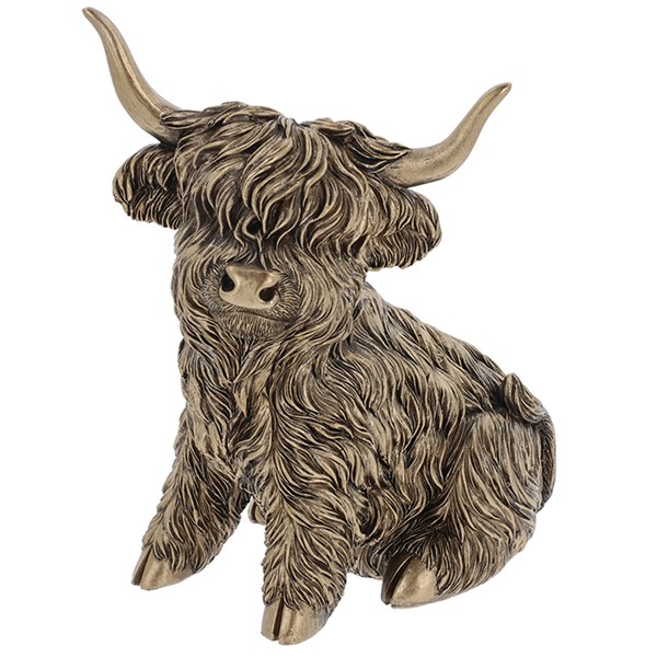 Cute Bronze Highland Coo Sitting Large