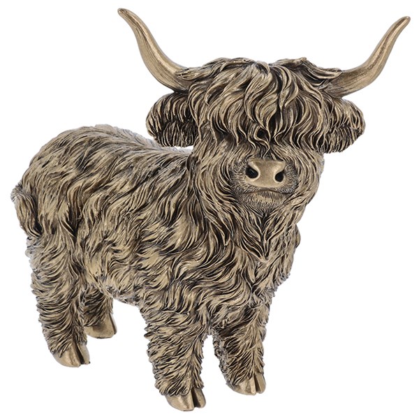 Cute Bronze Highland Coo Standing Large
